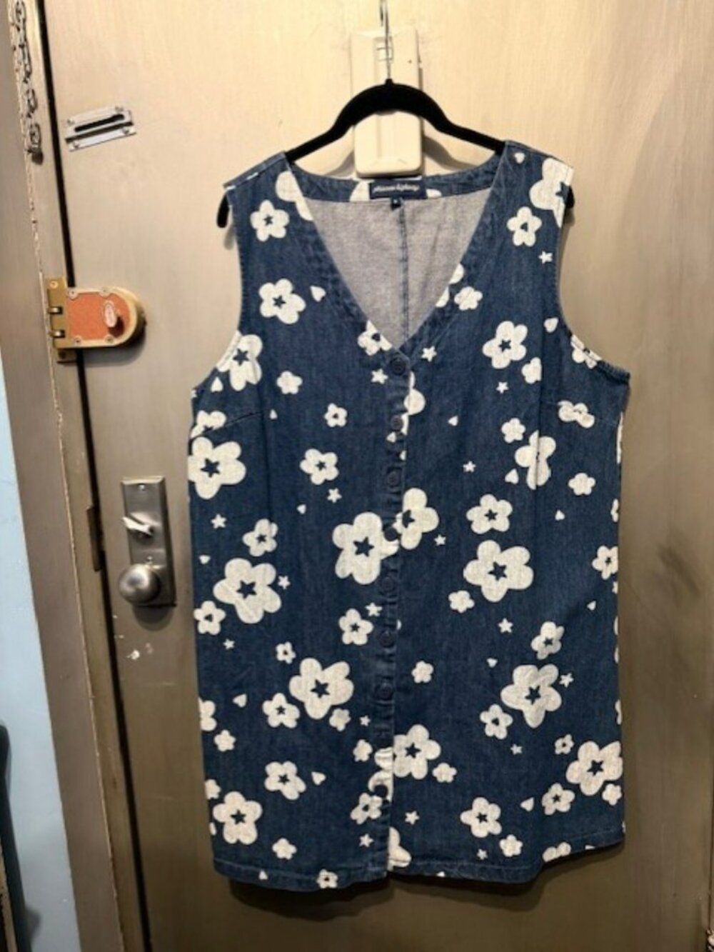 Retro Indigo denim Starry Flower Pinafore Mini Dress - NWOT / AU 18 = US 14 - Picture 7 of 16
